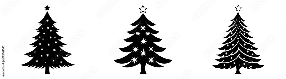 Obraz premium Christmas tree silhouettes isolated on transparent PNG, perfect for holiday-themed designs and winter decorations