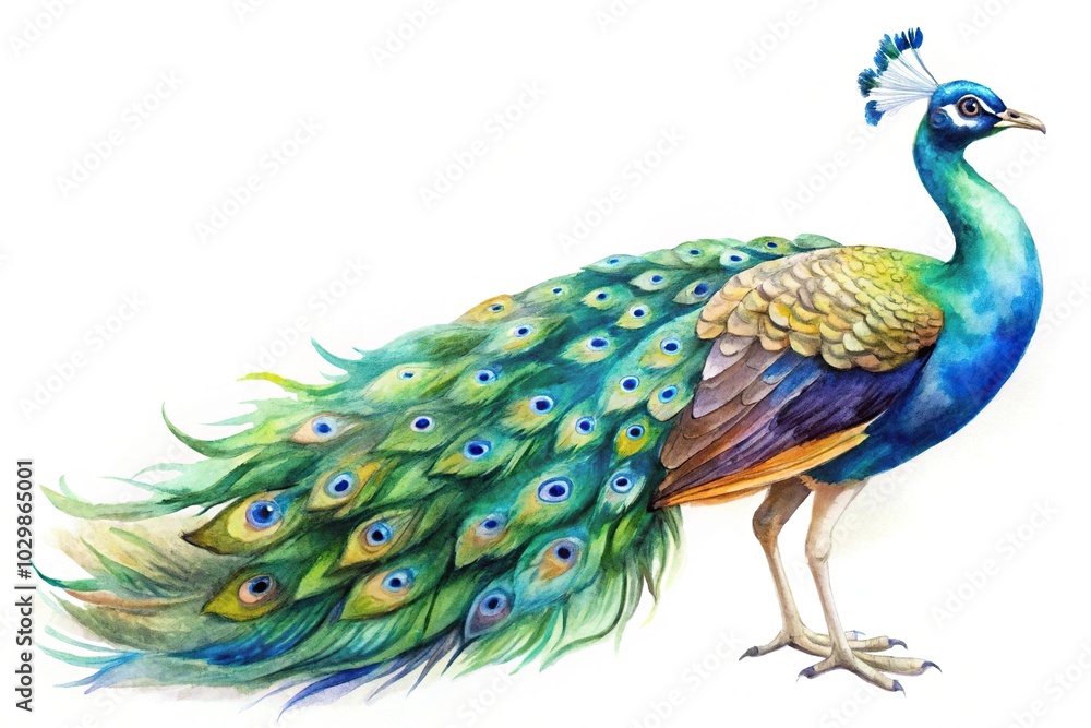 Obraz premium Watercolor painting of a peacock