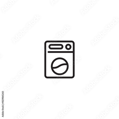 Icon of a front-loading washing machine. A simple outline of a washing machine, showcasing its control panel, detergent dispenser, and drum. Editable icon.