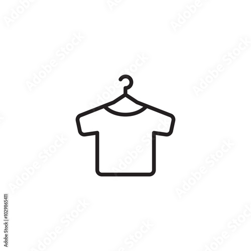 A hanger with a shirt on it. Icon of a hanger with a T-shirt hanging on it. Editable icon.