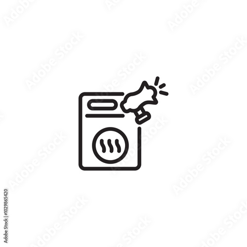 A washing machine with a megaphone coming out of it, symbolizing a loud and effective cleaning solution. Editable icon.