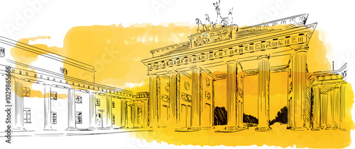 Brandenburg Gate Germany drawing black and white sketch culture cityscape travel illustration outdoor iconic