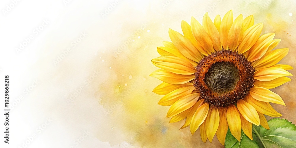 Obraz premium Watercolor painting of a yellow sunflower with a sunny background