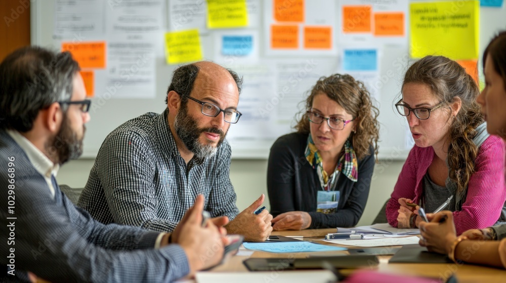 Participants actively contributing ideas in a project management meeting. Participants actively contributing ideas in a project management meeting.