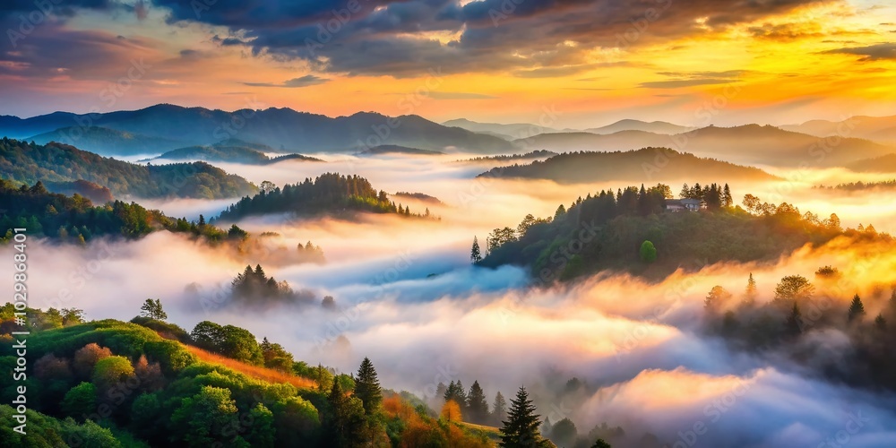 Ethereal Fog and Mist Over Serene Landscape - High-Quality Vector Illustration for Backgrounds Ethereal Fog and Mist Over Serene Landscape - High-Quality Vector Illustration for Backgrounds