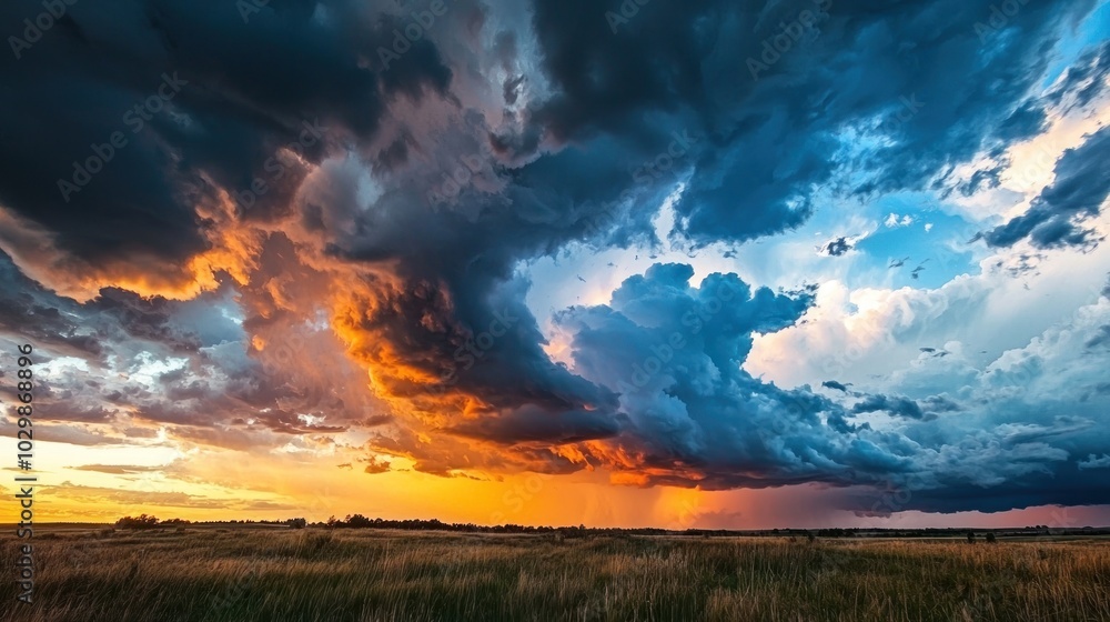 Fototapeta premium A picturesque view of a stormy sky at sunset.