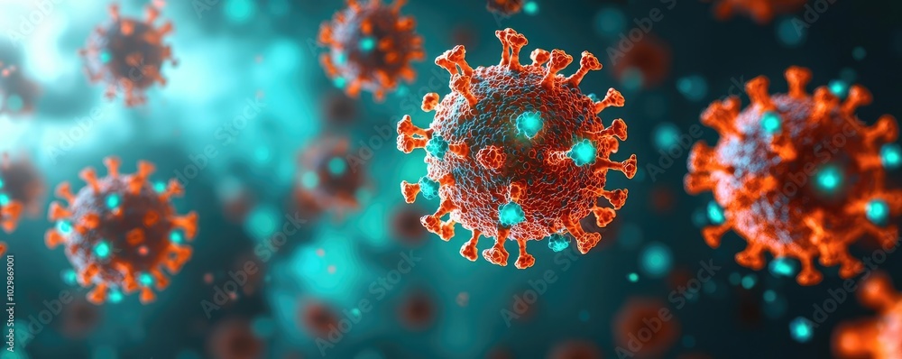 Virus particles in vibrant colors on a blurred background. Virus particles in vibrant colors on a blurred background.