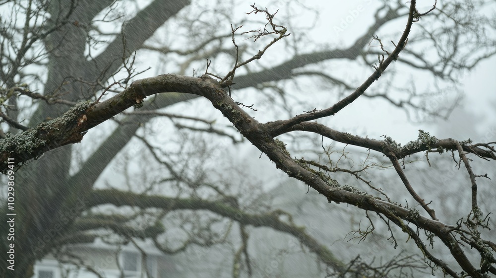 Branches swaying dangerously in a windstorm. Branches swaying dangerously in a windstorm.