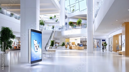 Modern Shopping Mall Interior with Digital Signage.