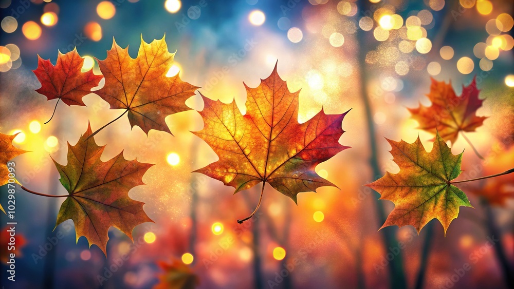 Abstract Autumn Maple Leaf Silhouettes with Bokeh Effect for Seasonal Decor, Vector Illustration of Fall Leaves, Stunning Visuals for Graphic Design and Creative Projects Abstract Autumn Maple Leaf Silhouettes with Bokeh Effect for Seasonal Decor, Vector Illustration of Fall Leaves, Stunning Visuals for Graphic Design and Creative Projects