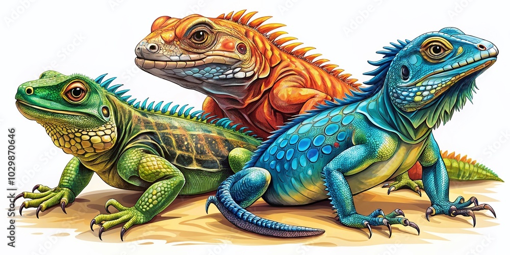 Obraz premium Exotic Iguana Illustration for Travel and Zoo Brochures