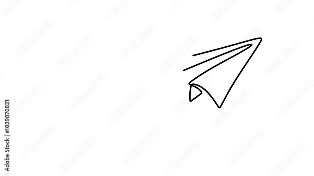 Continuous drawing line art of paper plane with black line and white background. One line Continuous drawing line art of paper plane with black line and white background. One line