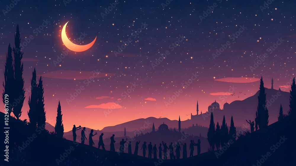 Fototapeta premium the crescent moon and stars shining