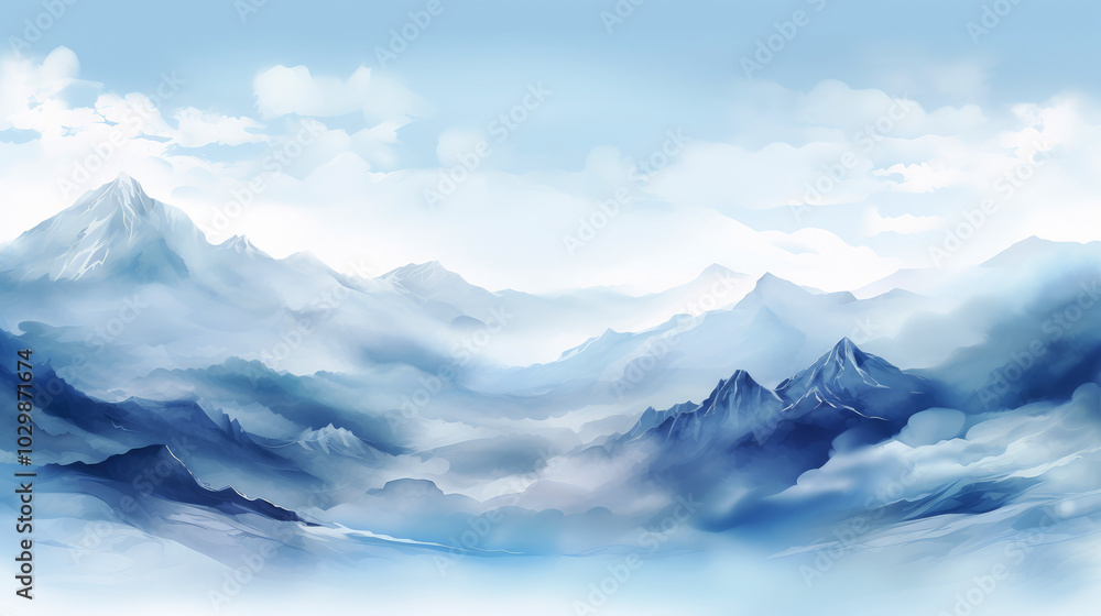 generated illustration of serene blue mountain layers at dawn generated illustration of serene blue mountain layers at dawn