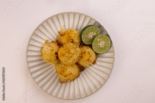 Lime Coconut Macaroon Cookies in a Bowl. photo