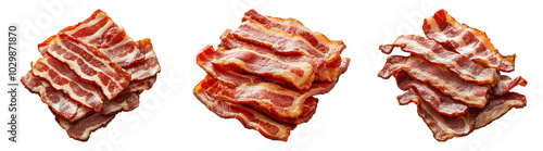 Strips of bacon isolated on transparent PNG, perfect for breakfast ads and food packaging designs photo