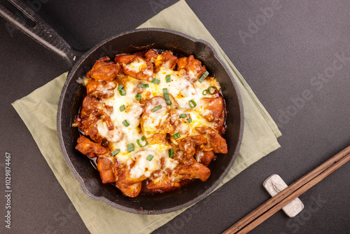 Buldak is Korean Fire Chicken With Cheese. photo