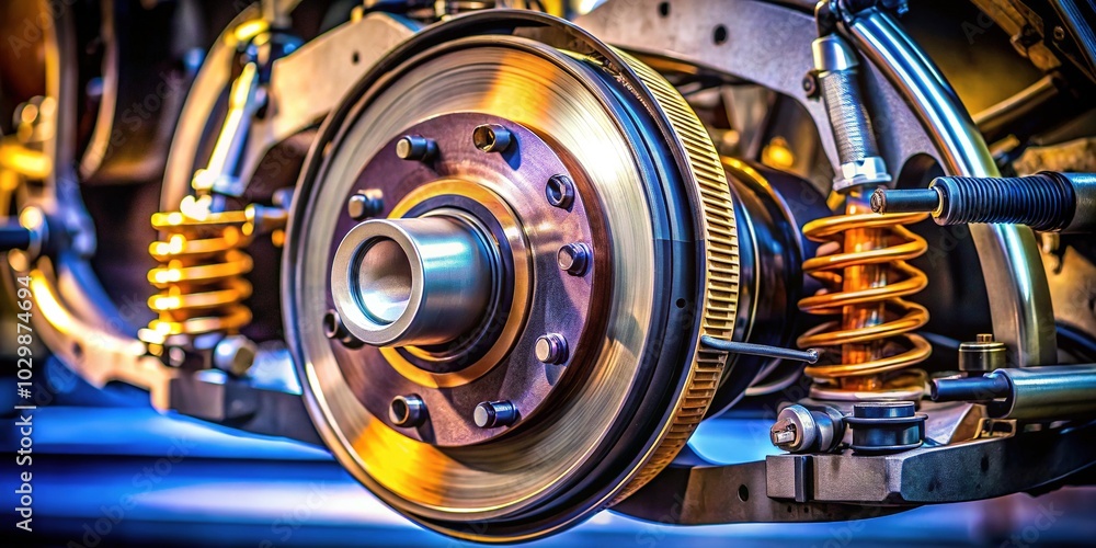 Fototapeta premium Detailed View of Rear Drum Brake Components in Passenger Vehicle with Long Exposure Technique Highlighting Springs and Brake System Elements