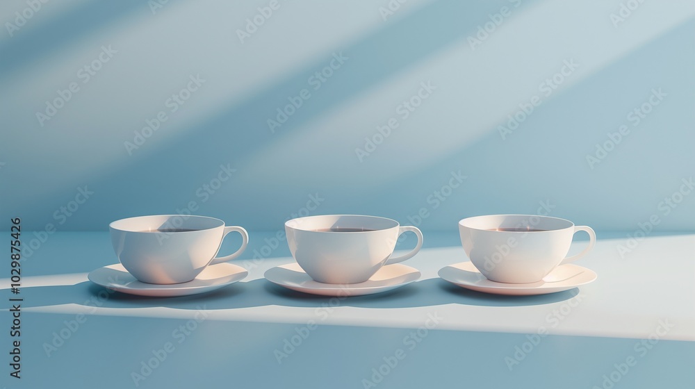 White coffee tea cup for drink relax in the morning blue background White coffee tea cup for drink relax in the morning blue background