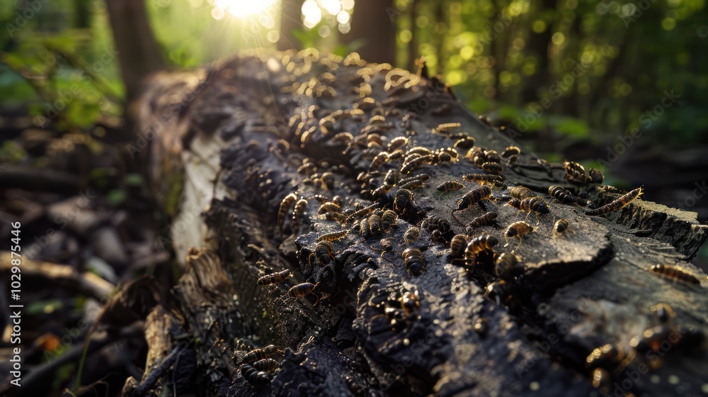 Insects on a Log in the Forest