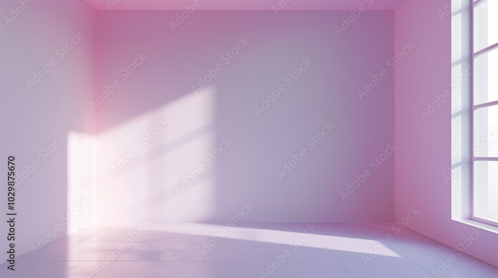 Blank wall pink color with shadow window sunlight and eampty room