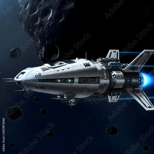 Wallpaper Mural Futuristic spaceship navigating through asteroid field in deep space Torontodigital.ca