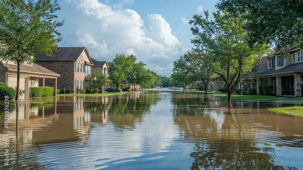 Floodwaters rising in residential neighborhoods after heavy rains. Floodwaters rising in residential neighborhoods after heavy rains.
