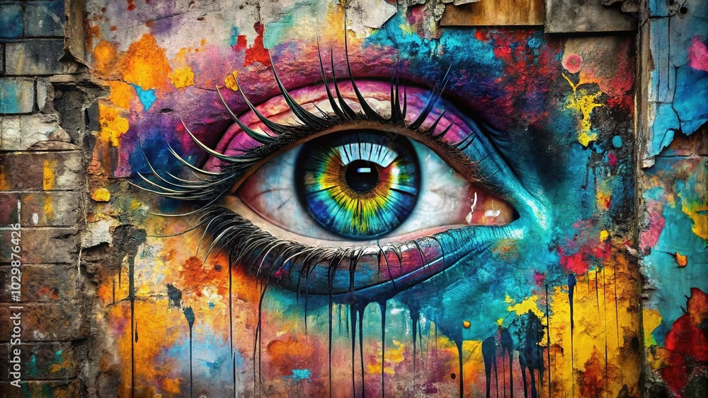 Fototapeta premium Eye Inflammation Icon in Urban Exploration Context, Creative Visuals of Health and Wellness, Urban Settings, Medical Symbols, Eye Care, Symbolic Imagery, Art and Medicine Fusion