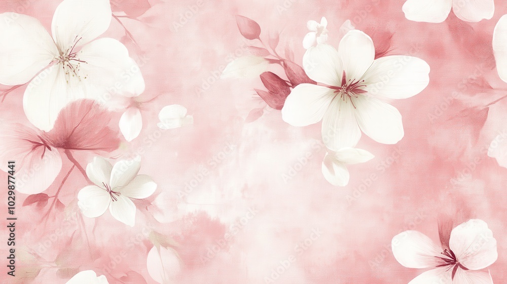 Delicate white flowers bloom against a soft pink backdrop, creating a serene and romantic atmosphere perfect for any project. Delicate white flowers bloom against a soft pink backdrop, creating a serene and romantic atmosphere perfect for any project.