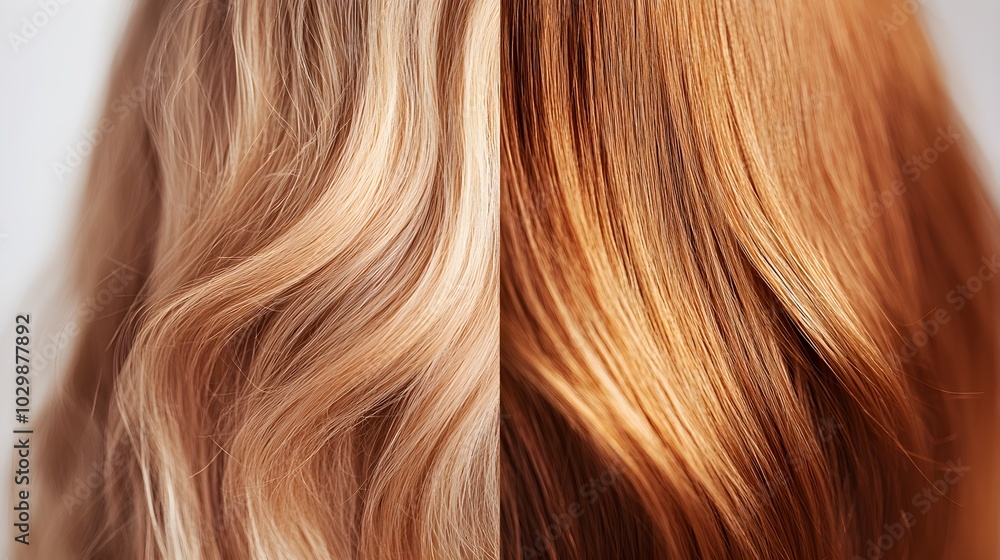 Fototapeta premium Side-by-side images of curly hair styled with honey, from dry and frizzy to smooth and moisturized, with enhanced shine and curl pattern, Digital Rendering, Detailed