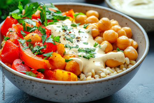 Healthy salad bowl with chickpeas and vegetables