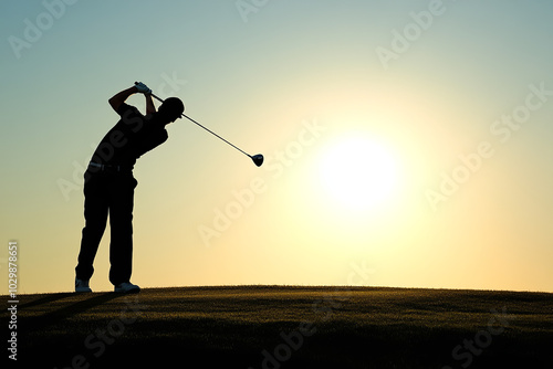 Golfer taking a practice swing before a shot