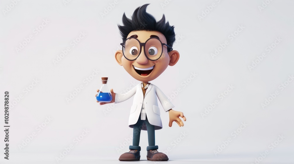 Cartoon Scientist Holding a Flask