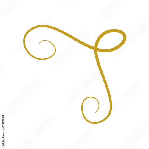 Golden doodle abstract line. Hand drawn curly swishes, swashes and swoops. Vector illustration