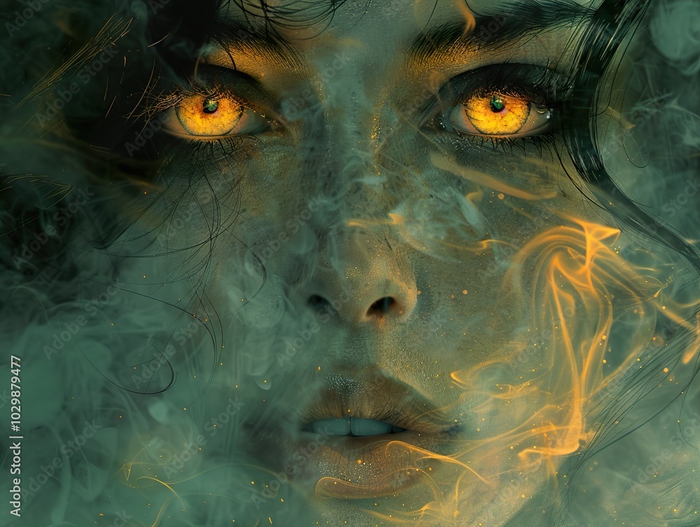 Mystical Woman with Glowing Eyes and Smoke Mystical Woman with Glowing Eyes and Smoke
