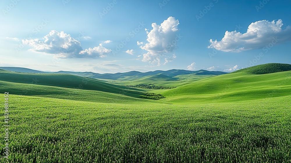 © Lina - Green hills under a blue sky convey serenity. © Lina - Green hills under a blue sky convey serenity.