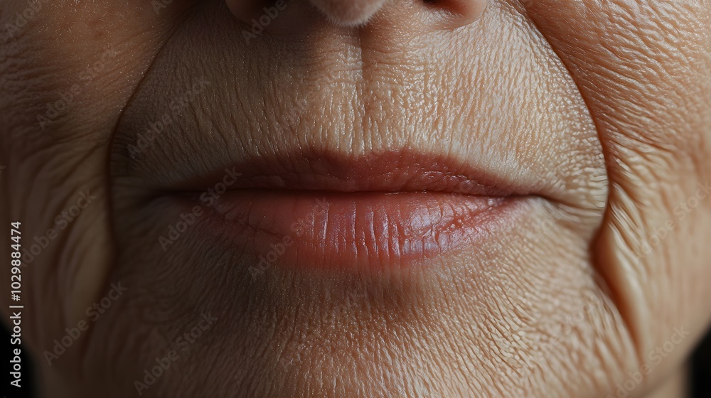 Obraz premium Before-and-after close-up of the mouth area, focusing on fine lines and wrinkles before treatment and the smooth, firm skin achieved afterward