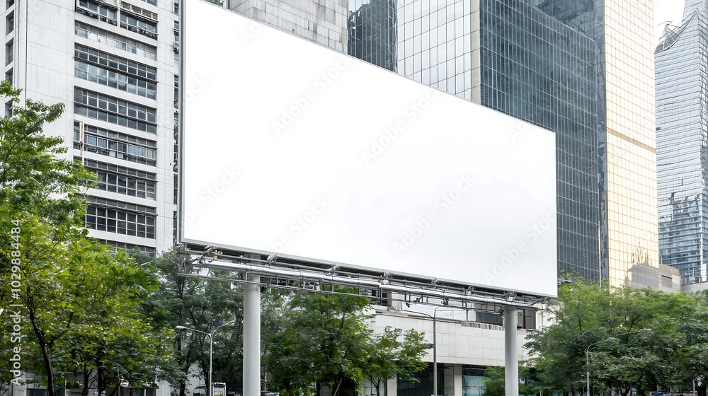 Obraz premium Large blank billboard in a commercial district, surrounded by modern buildings, space for text, high-end magazine photography, deep depth of field, Product photography with high resolution, studio