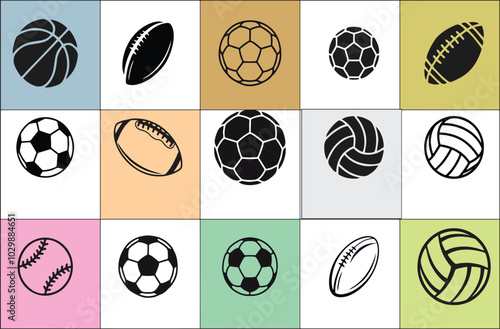 Balls for different sports and recreational activities. Editable vector flat illustration. Set of various equipment for sport games. Easy to change color or size. eps 10