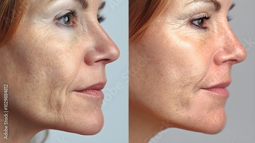 Before-and-after blog images showcasing smooth results from mouth wrinkle treatments like dermal fillers and microneedling, High-Resolution, Natural Colors, Photorealistic