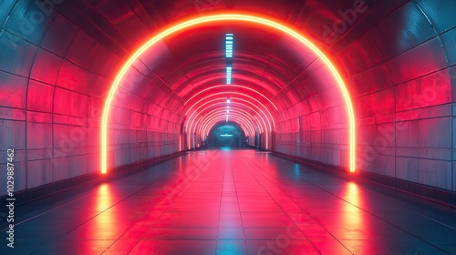 Neon lights in a futuristic corridor, creating a high-tech and visually striking environment.