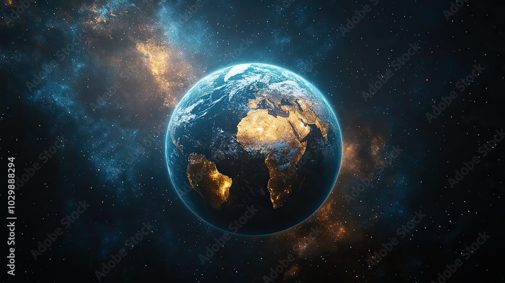 Outer space frames planet Earth in high detail. Outer space frames planet Earth in high detail.