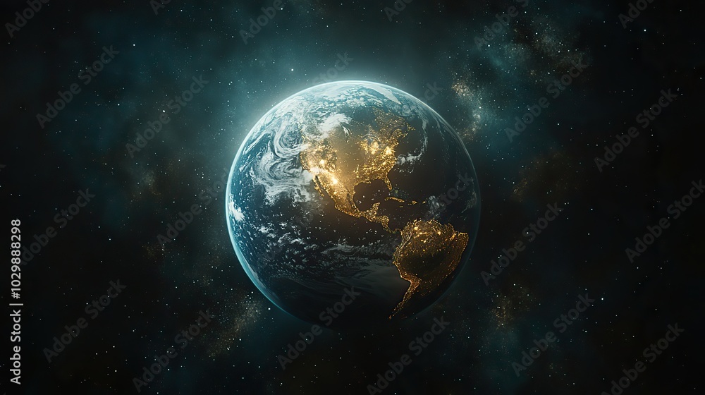 Outer space frames planet Earth in high detail. Outer space frames planet Earth in high detail.