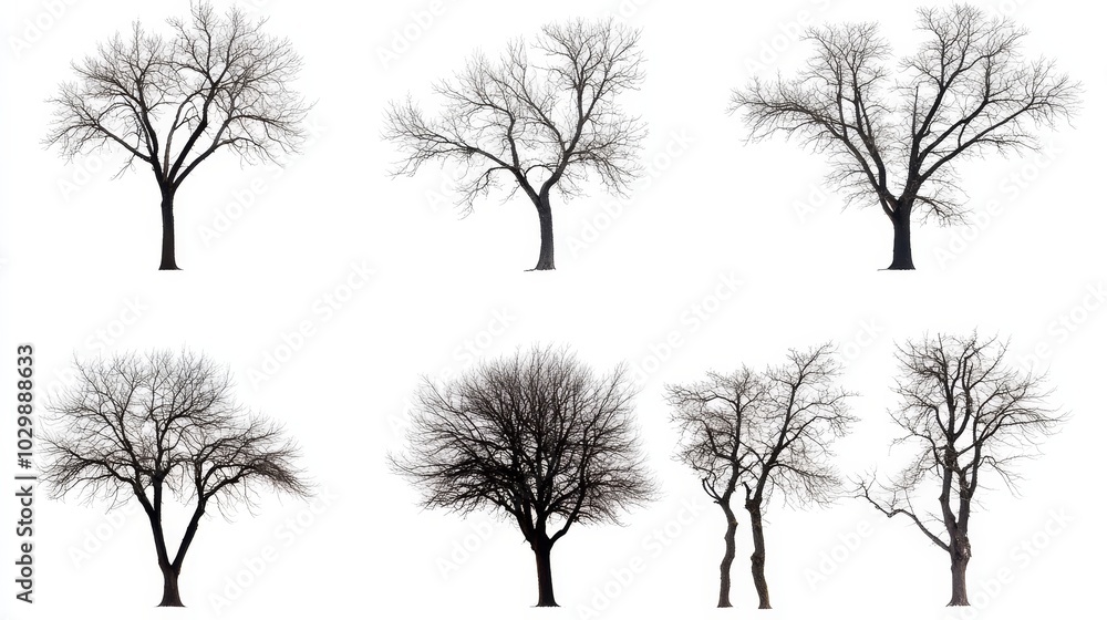 Obraz premium Collection of leafless trees isolated on white background. Includes clipping path.