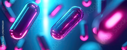 Colorful capsules floating in a vibrant, futuristic background.