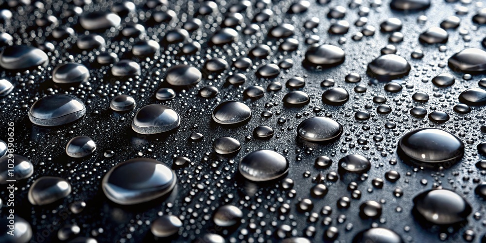 Shiny water drops on black surface background. Shiny water drops on black surface background.