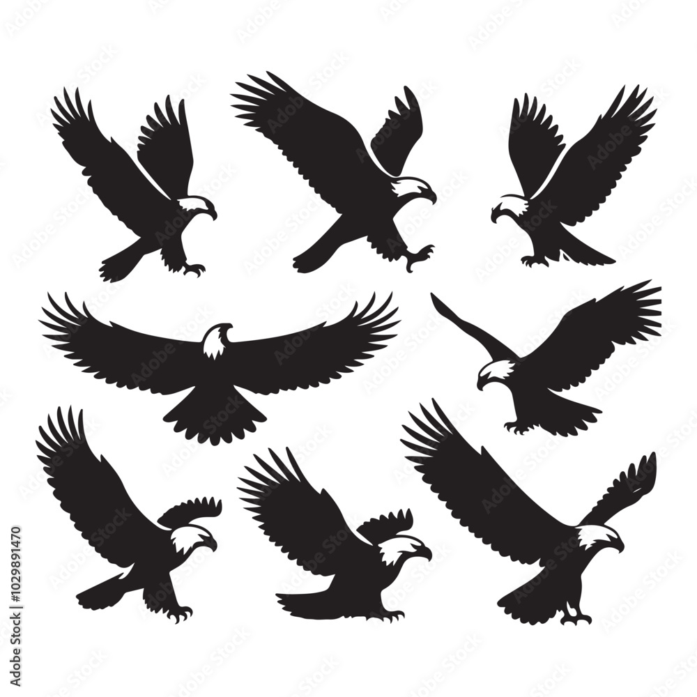 Set of eagle silhouette vector on white background Set of eagle silhouette vector on white background