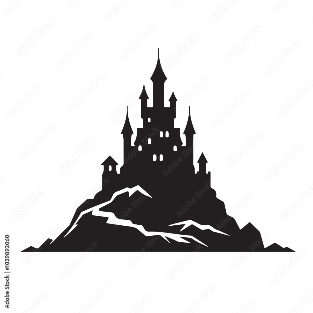 Black and White Castle Icon on Island.eps Black and White Castle Icon on Island.eps