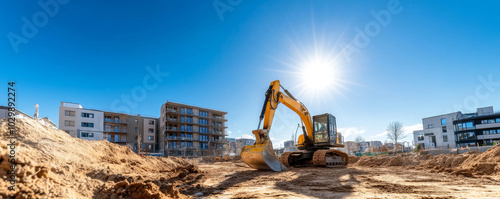 Excavator at Construction Site with Blue Sky