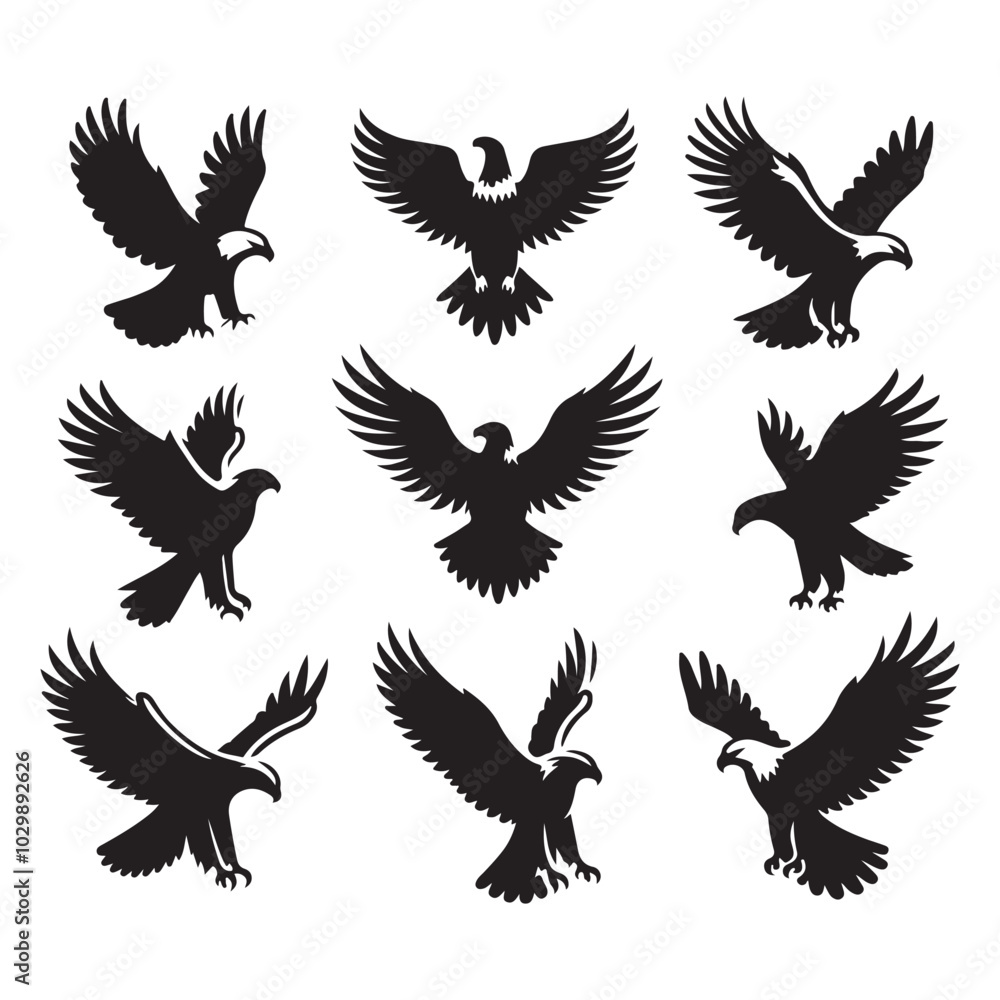 Obraz premium Set of eagle silhouette vector on white background